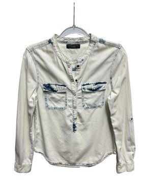 Sanctuary Pure Cotton Knit Chambray Denim Jeans Shirt Popover